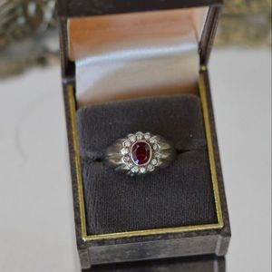 vintage sterling silver ruby and clear stone ring size 9